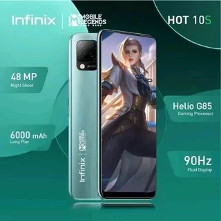Infinix HOT 10S smartphone showing front design and display on a clean background.