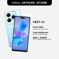 Promotional image for the Infinix Hot 40 smartphone, highlighting its key features and design.