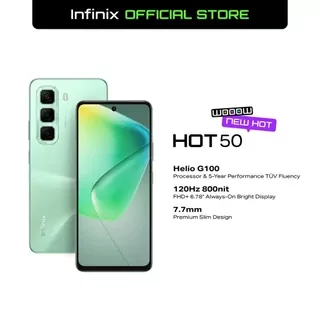 Infinix HOT 50 smartphone showing its vibrant display and sleek design on a dark background.