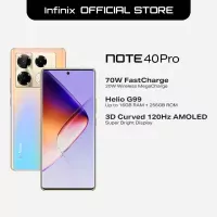 Infinix NOTE 40 Pro smartphone showing its display and design.
