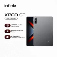 Infinix XPAD GT tablet with 8GB RAM and 256GB storage on a dark background.