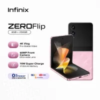Infinix ZERO Flip smartphone with its flexible foldable screen open.