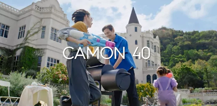 TECNO Camon 40 smartphone showing its display and sleek design from a front angle.