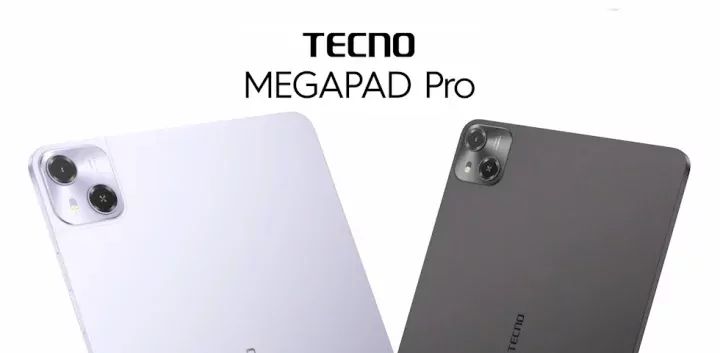 TECNO MEGAPAD Pro tablet with 8GB RAM and 256GB storage shown on screen