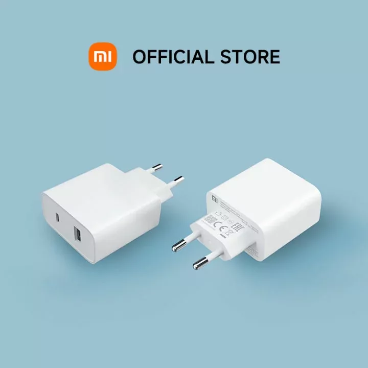 Xiaomi 33W fast wall charger with both USB Type-A and Type-C ports, EU plug.