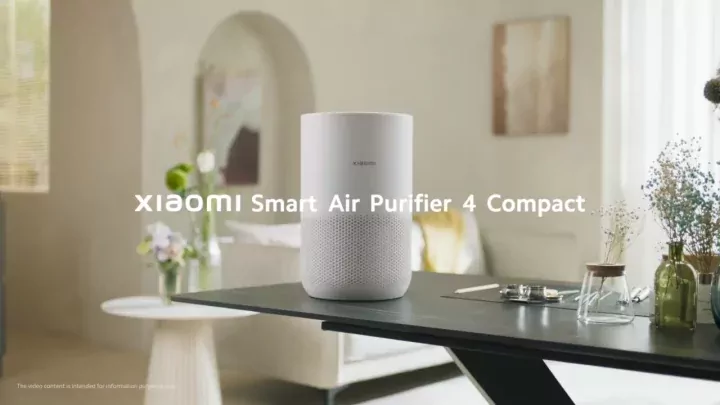 Xiaomi Smart Air Purifier 4 Compact unit showing its sleek, white design and control panel.