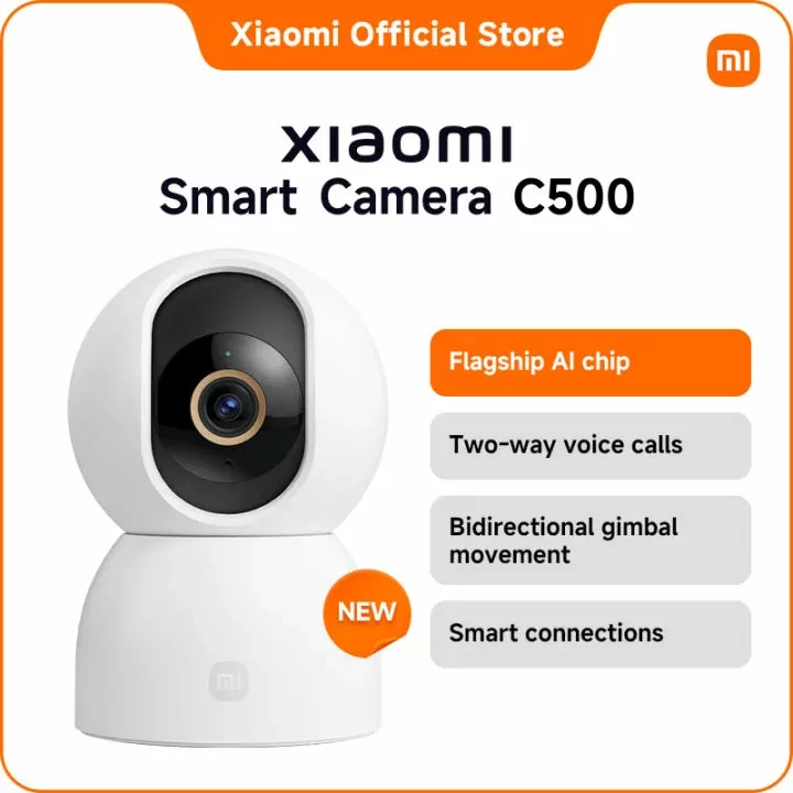 Xiaomi Smart Camera C500 security camera showing its compact design and lens on a white background.