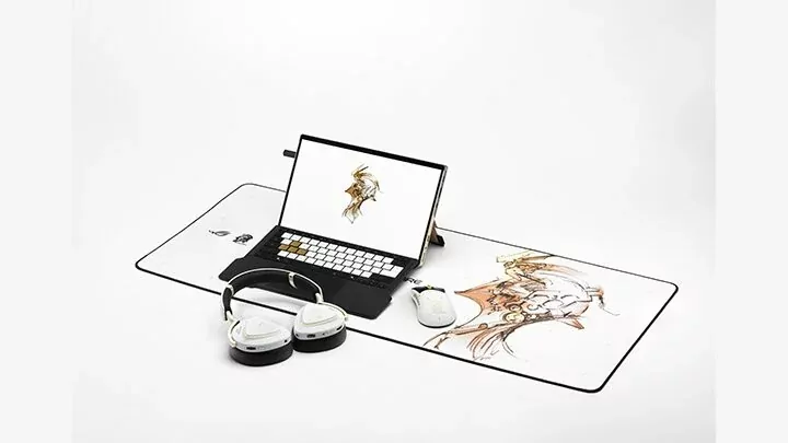 ASUS ROG Flow Z13 gaming tablet with Kojima Productions KJP limited edition design on screen.