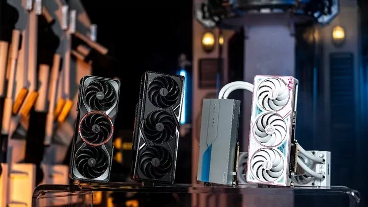 Colorful 3D render of a futuristic NVIDIA RTX 50 series graphics card with vibrant RGB lighting.