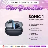 TECNO SONIC 1 Wireless Headset shown in black, featuring over-ear design with soft ear cushions.